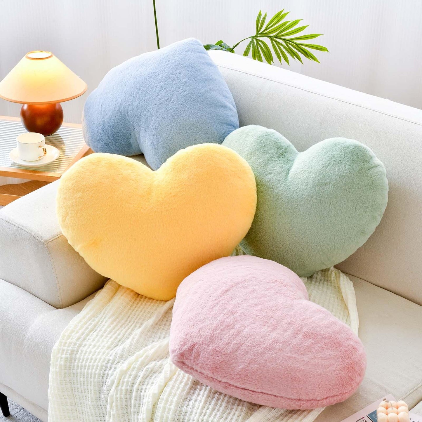 XVTRU Dusty Blue Heart Pillows, Cute Heart Decorative Pillow, Heart Shaped Throw Pillows for Bed, Faux Rabbit Fur Plush Hoom Decor Pillow Cushion for Chair Sofa Living Room (Medium-15.7"x11.8")