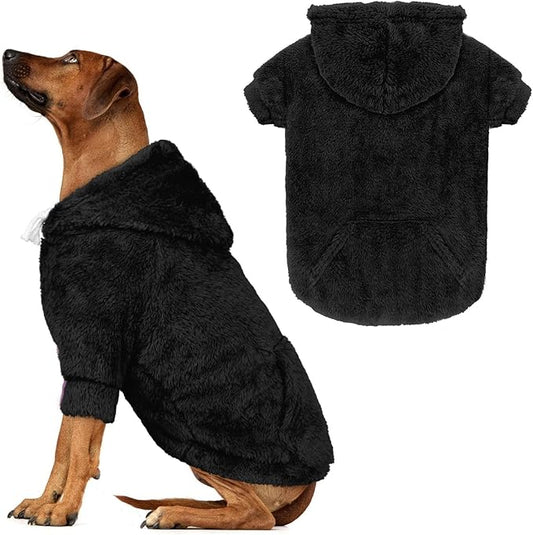 5XL Dog Sweaters for Large Dogs,Extra-Large Dog Hoodie,Warm Fuzzy Fleece Sweatshirt with Hood & Pocket,Leash Hole,Cozy Cold Weather Pet Clothes Sweater Hoodie for Large Dogs(Black,5XL)