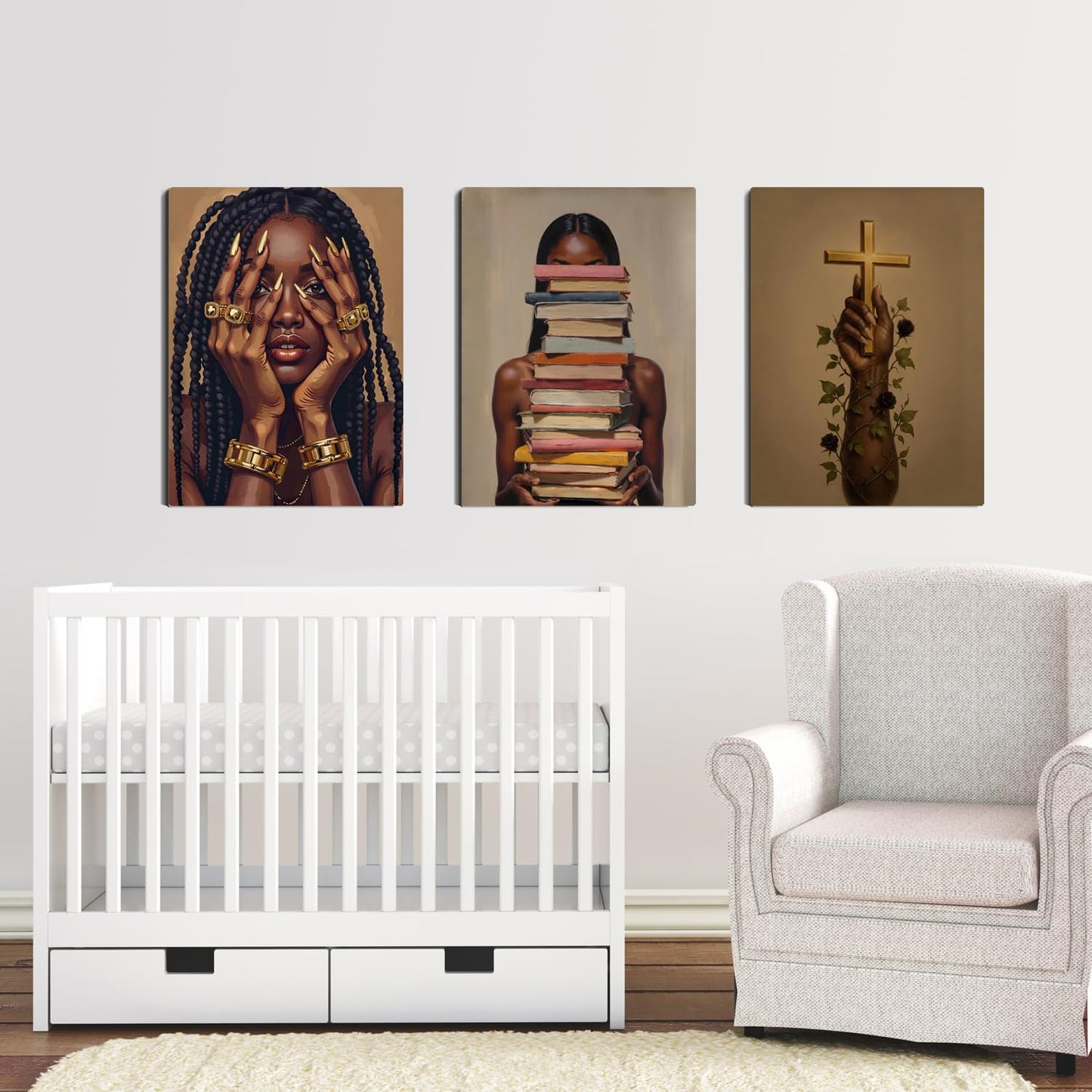 Black Woman Wall Art Canvas Print Set of 3 Framed Poster Picture Modern Artwork Wall Decor African American Artwork Canvas Wall Art 24x16 Inch for Living Room Bedroom Ofﬁce