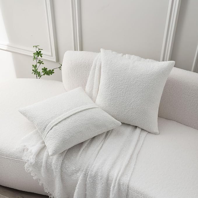 FUTEI Christmas Pack of 2 White Decorative Throw Pillow Covers 22x22 Inch Soft Cozy Solid Boucle Textured Cushion Case,Modern Home Decor for Couch Bed Living Room