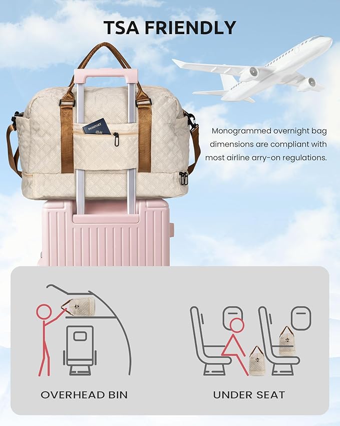 Vogewood Gifts for Friends-Initial Duffle Bag with Shoe Compartment, Personalized Weekender Bag, Monogram Overnight Bag, Travel Bag with Makeup Bag，Birthday Gifts Bag for Daughter Sister (Letter I)