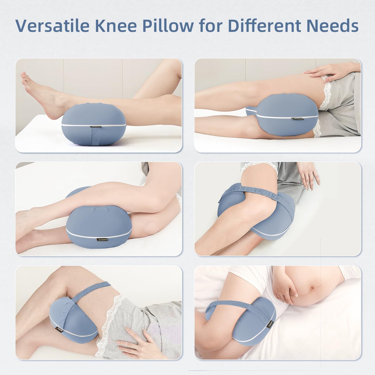 Ruizman Knee Pillow for Side Sleepers - Cooling Pillow Between Legs for Side Sleeping - Memory Foam Knee Pillow with Strap for Hip Pain & Spine Alignment (Blue)