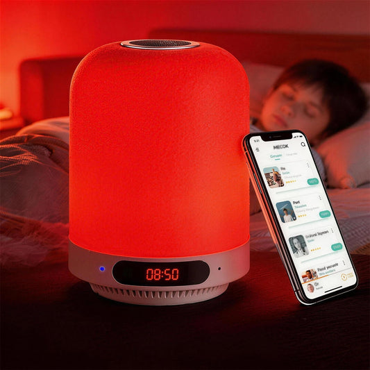 BIESTJP 5-in-1 Bedside Speaker Night Light Bluetooth Alarm Clock with FM Radio,White Noise Machine for Sleeping,Touch Control Lamp with TF Card & APP Control for Bedroom HOM Office