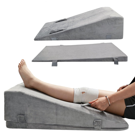 CRAURU Adjustable Height Leg Elevation Pillows for After Surgery Foam Knee Surgery Pillow with Handles and Velvet Cover Foot Wedge Pillow for Legs Swelling and Blood Circulation