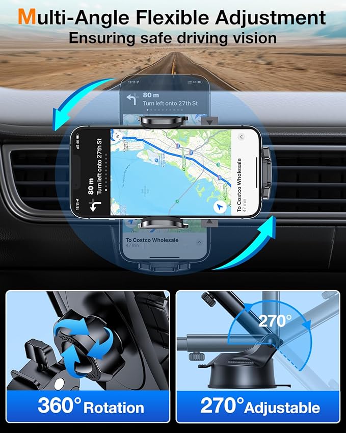 HTU 𝟐𝟎𝟐𝟔 𝐔𝐩𝐠𝐫𝐚𝐝𝐞𝐝【True Military-Grade】 Car Phone Holder【Safety Certs & No Smell】 Cell Phone Holder for Car Mount for Dashboard Windshield Air Vent Long Arm Thick Case,Green