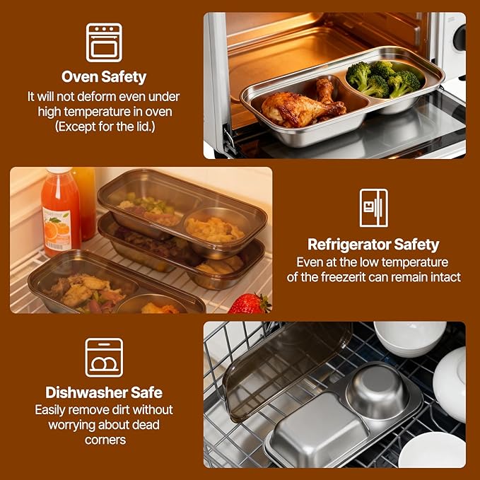 Kitlead 2 Compartment Grab and Go Snack Containers Reusable,Stainless Steel Snack Containers with Lid for Travel, Outdoor Camping and Daily Use (Set of 8)