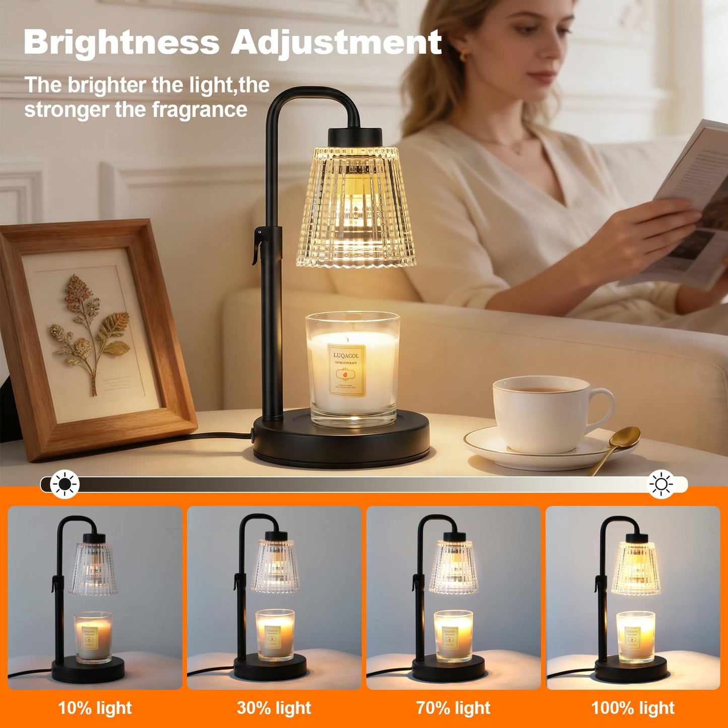 luqagol Candle Warmer Lamp with Timer Dimmable, Adjustable Height, Birthday Gifts for Women Mom, House Warming Gifts New Home Decor, Wax Warmer for Scented Jar for Jar Candles with 2 Bulbs (Black)
