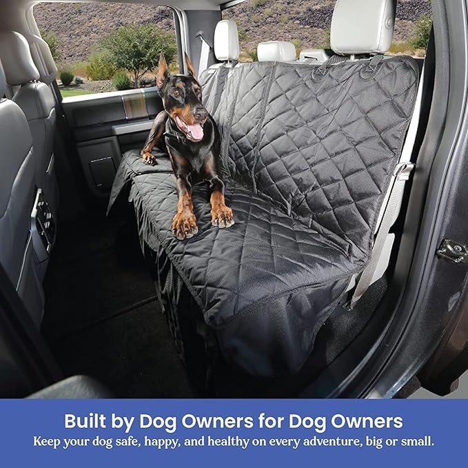 4Knines Bench Seat Covers for Trucks with Dog Hammock - Rear Seat Protector for Dogs Fits Full Size Crew Cab with Split Bench Seats - Waterproof, Heavy-Duty Dog Seat Cover (Driver Side, Beige)