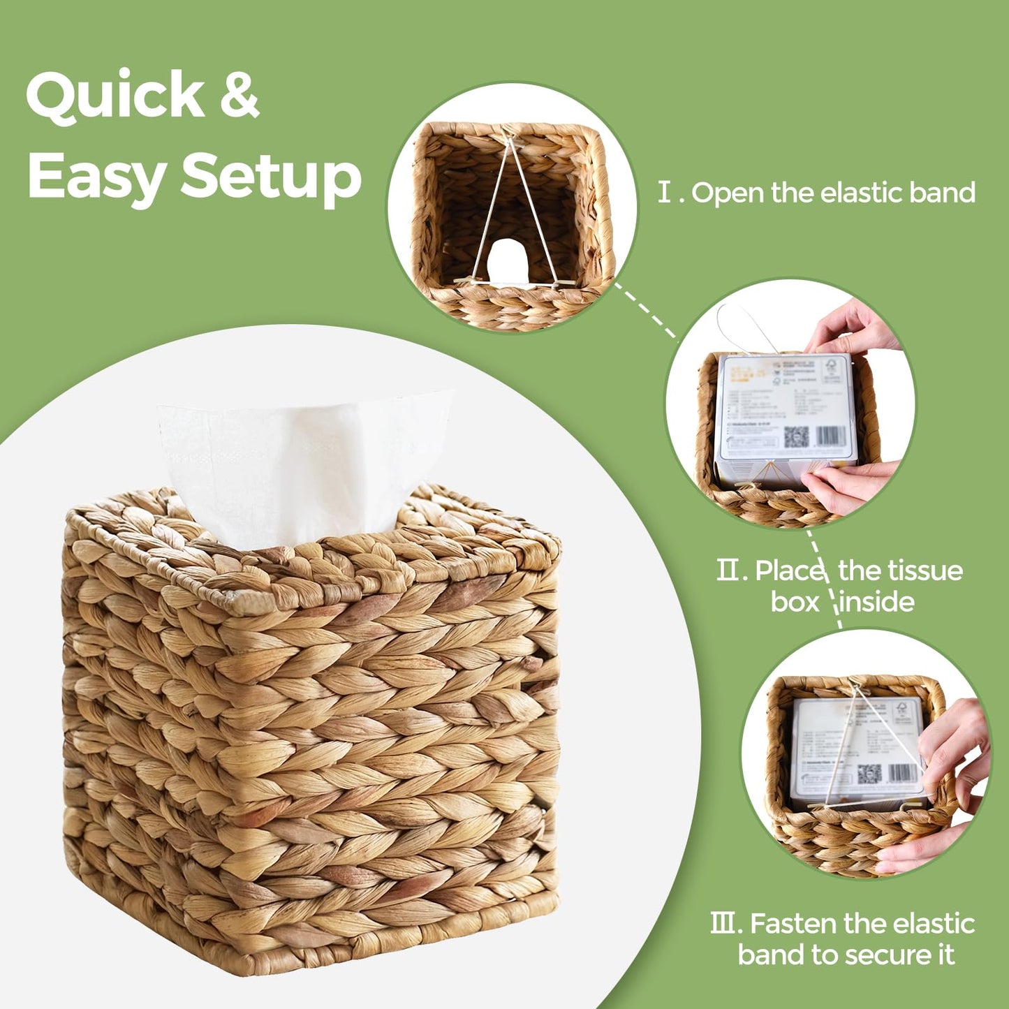 4 Pack Wicker Tissue Box Cover Square, Rattan Tissue Box Holder Facial Tissues Boxes, Hand Woven Decorative Tissue Covers Tissue Holders for Bathroom Bedroom Desk Office