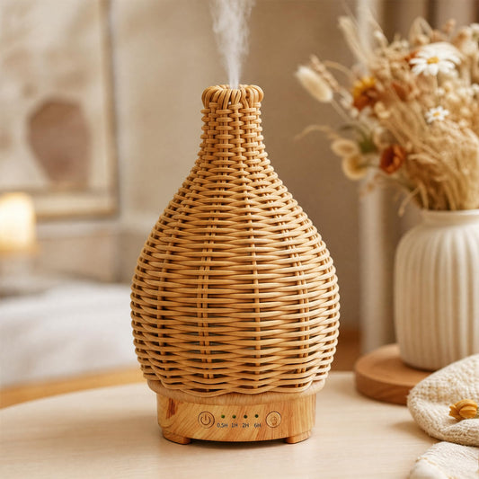 Essential Oil Diffuser Diffuser -Aromatherapy Diffuser for Essential Oils with Timer and 7 Colors LED Light Ultrasonic Diffuser with Auto Shut-Off, Home Office Decor&Gift（Handwoven）