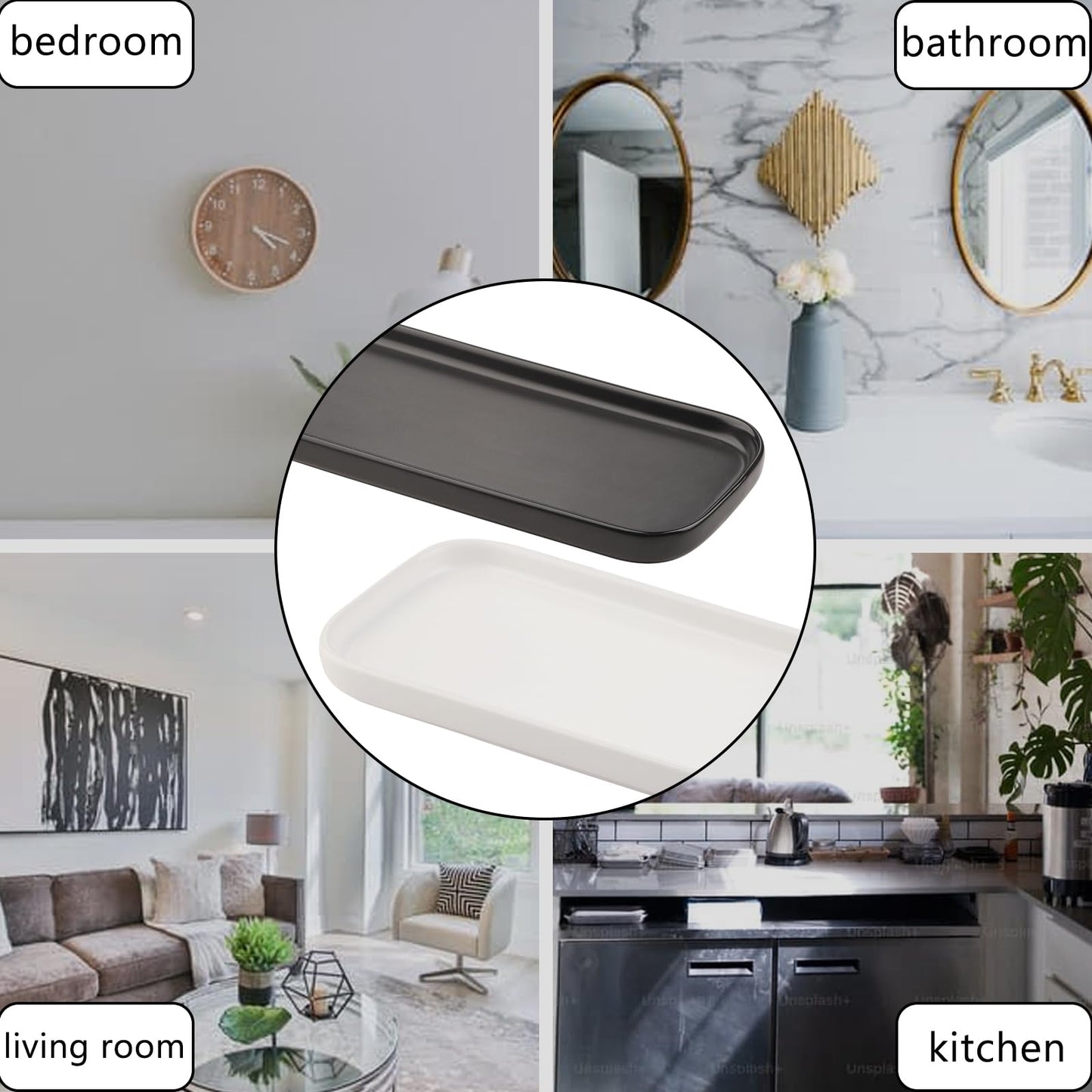 VanEnjoy Ceramic Tray for Kitchen Counter, White Vanity Tray for Bathroom Counter, Long Narrow Tray for Soap Bottles