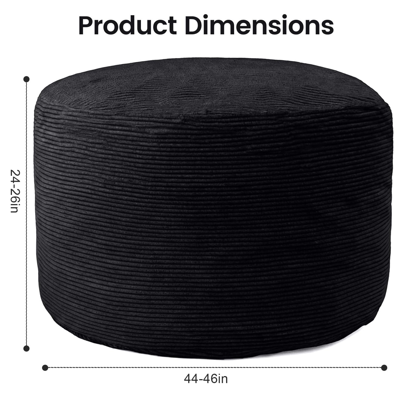 Yagamo Large Bean Bag Chairs for Adults, 4FT Memory Foam Bean Bag, Bean Bag Chairs with Removable Striped Plush Cover, Cozy Beanbags for Living Room Bedroom Dorm and Office- Black
