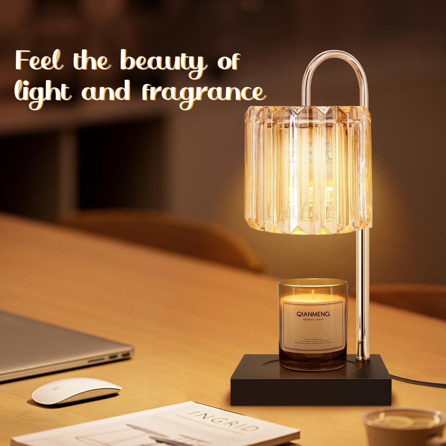 Candle Warmer Lamp, Adjustable Candle Lamp Warmer with Timer, Birthday Gifts for Mom Women Friends, Wax Warmer Lamp for Jar Candles with Large Head, Amber, Glass
