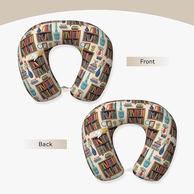 Travel Pillow Chin Neck Support, Comfortable Airplane Car Pillows for Rest, Memory Foam U Shaped Office Home Nap Sleeping Cushion Sleeping Cat Bookshelf Library