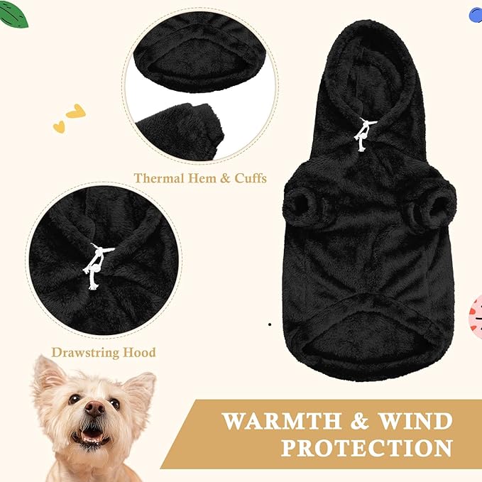 Dog Sweaters,Dog Hoodie,Warm Fuzzy Fleece Sweatshirt with Hood & Pocket,Leash Hole,Cozy Cold Weather Pet Clothes Pet Sweater for Small,Medium,and Large Dogs(Black,M)