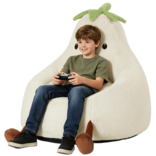 2.5FT Memory Foam Bean Bag Chair - Ultra Soft Faux Rabbit Fur Round Sofa with Handle & Machine Washable Cover, Comfy Lazy Chair for Kids Teens, Perfect for Reading Gaming in Living Room Bedroom，Beige