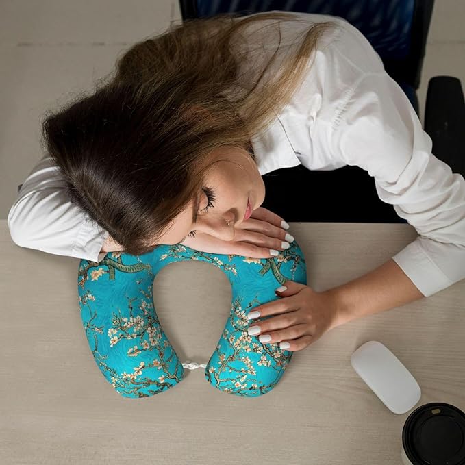 Memory Foam Airplane Pillow Beautiful Apricot Flower Blossom Art for Car Chin Head Neck Supporting, U Shape Pillows Travel Cushion for Office, Nap Sleeping