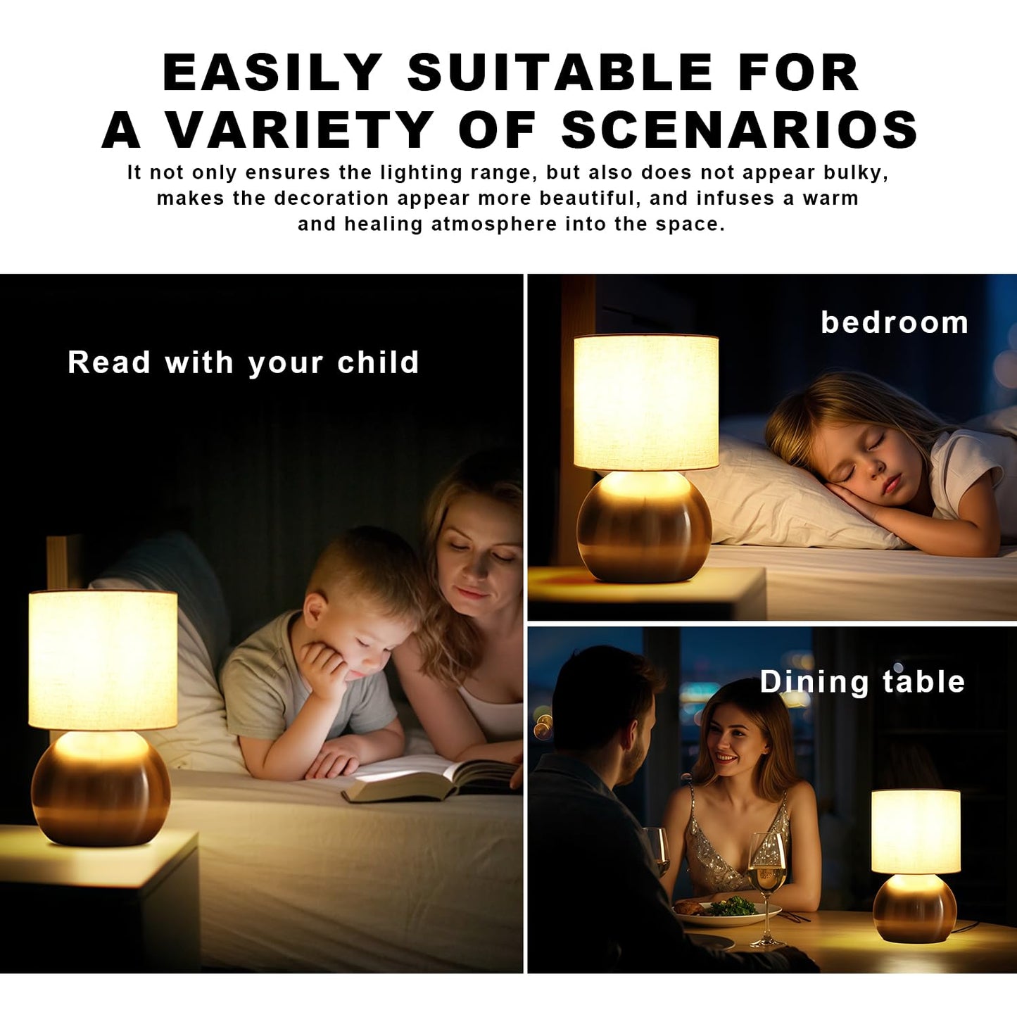 LHYueTong Modern Small Table Lamp Set of 2, Minimalist Nightstand Bedside Lamps with One-Button Inline Switch, H 10.4 Inch Desk Light for Bedroom, Living Room,Including Light Bulb（Golden）