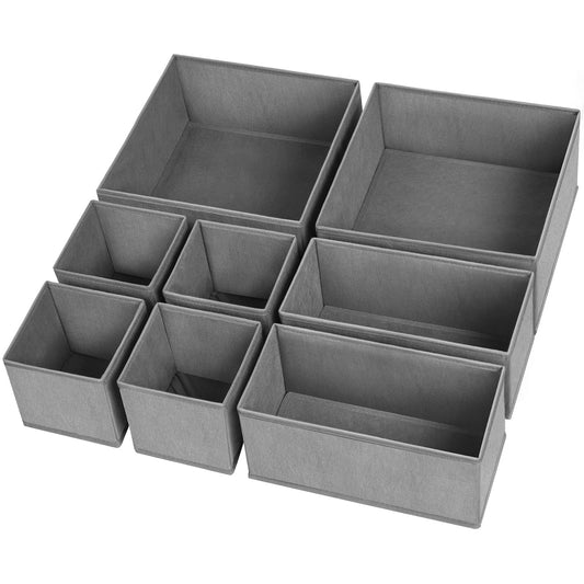 Criusia Drawer Organizer Clothes, 8 Pack Underwear Organizer, Foldable Closet Organizers and Storage Dresser Dividers for Clothes, Socks, Scarves, Ties (Gray)