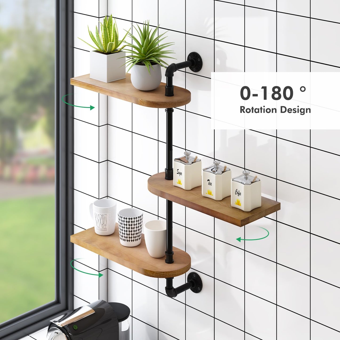 OtGalk 3-Tier Rotating Window Plant Shelf,Wooden Indoor Plant Stand