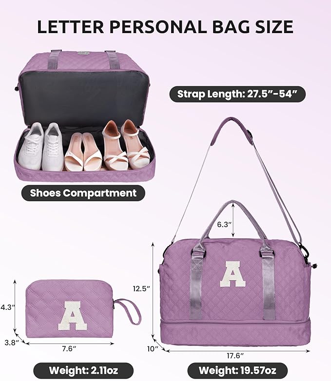 Vogewood Gifts for Girls-Teen Weekender Bags, Personalized Monogram Overnight Bag, Letter Travel Bag with Makeup Bag, Personalized Gift Idea for Women Her (Letter G)