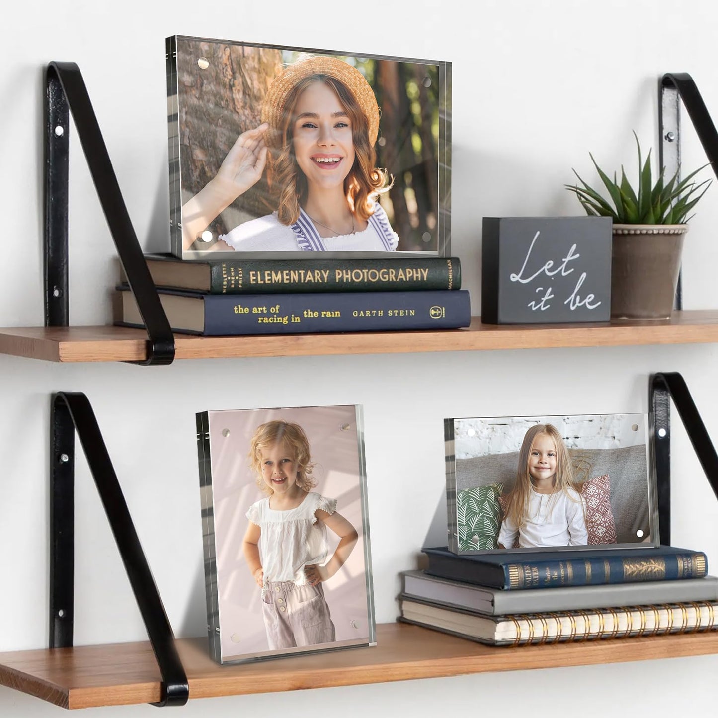 laapee 4x6 Inches Acrylic Picture Frames 5 Pack, Double Sided Magnetic Photo Frames,Free Standing on Desk or Table Clear Picture Frames