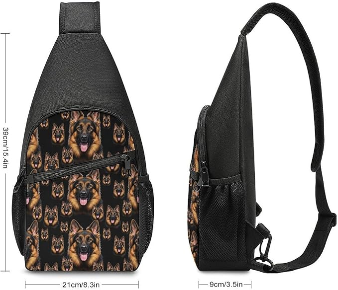 SWEET TANG Women Shoulder Chest Sling Bags Backpacks German Shepherd Black, Fashion Casual Pack Crossbody Bags Daypack Multipurpose for Travel Outdoors Running