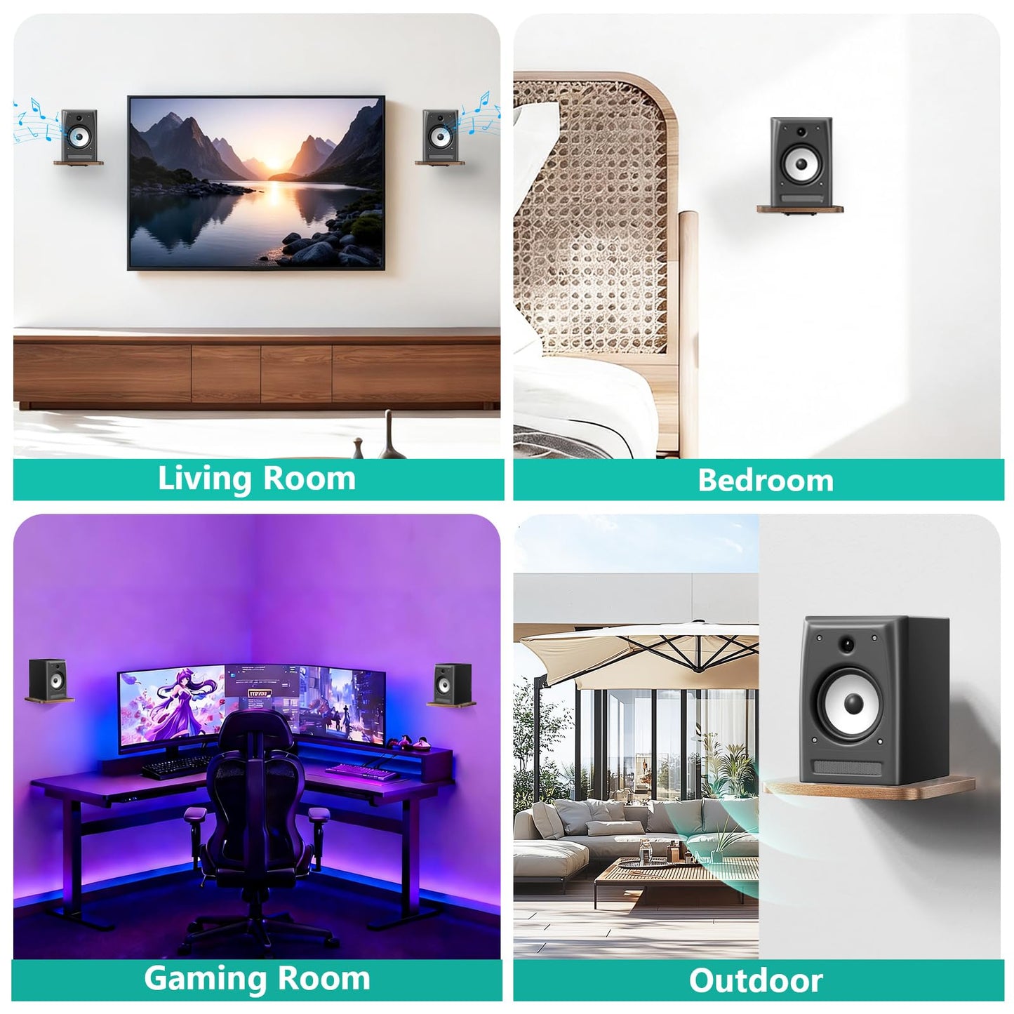 WALI Speaker Wall Mount, Heavy Duty Bookshelf Speaker Floating Wall Shelves, Surround Sound Speakers Stand for Living Room, Home Theater and Gaming Room, Holds up to 55 Lbs, (SWM302), 1 Pair, Wood