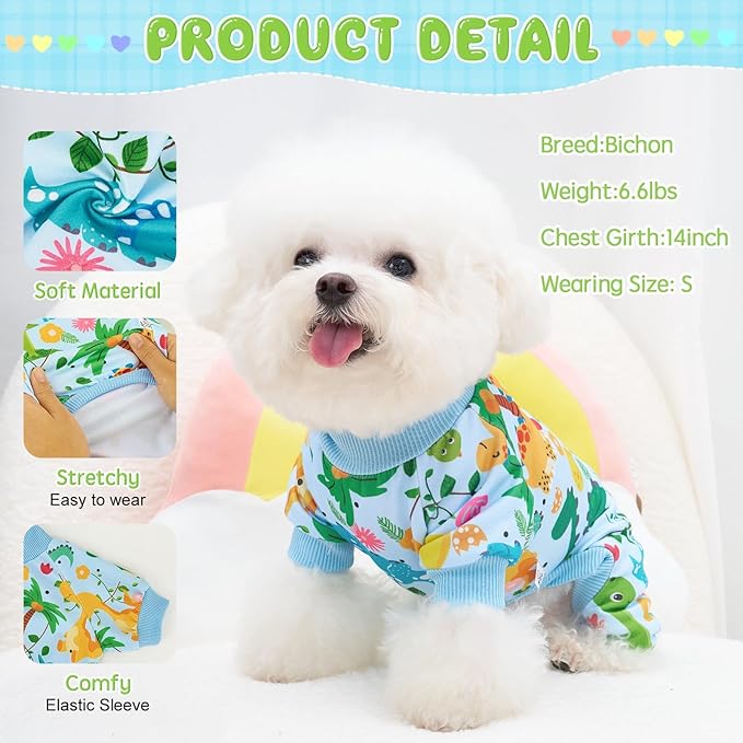 XPUDAC 4 Pack Dog Pajamas Soft Strechy Summer Doggie Clothes for Small Medium Dogs Boy Girl Cat Apparel, 3XL