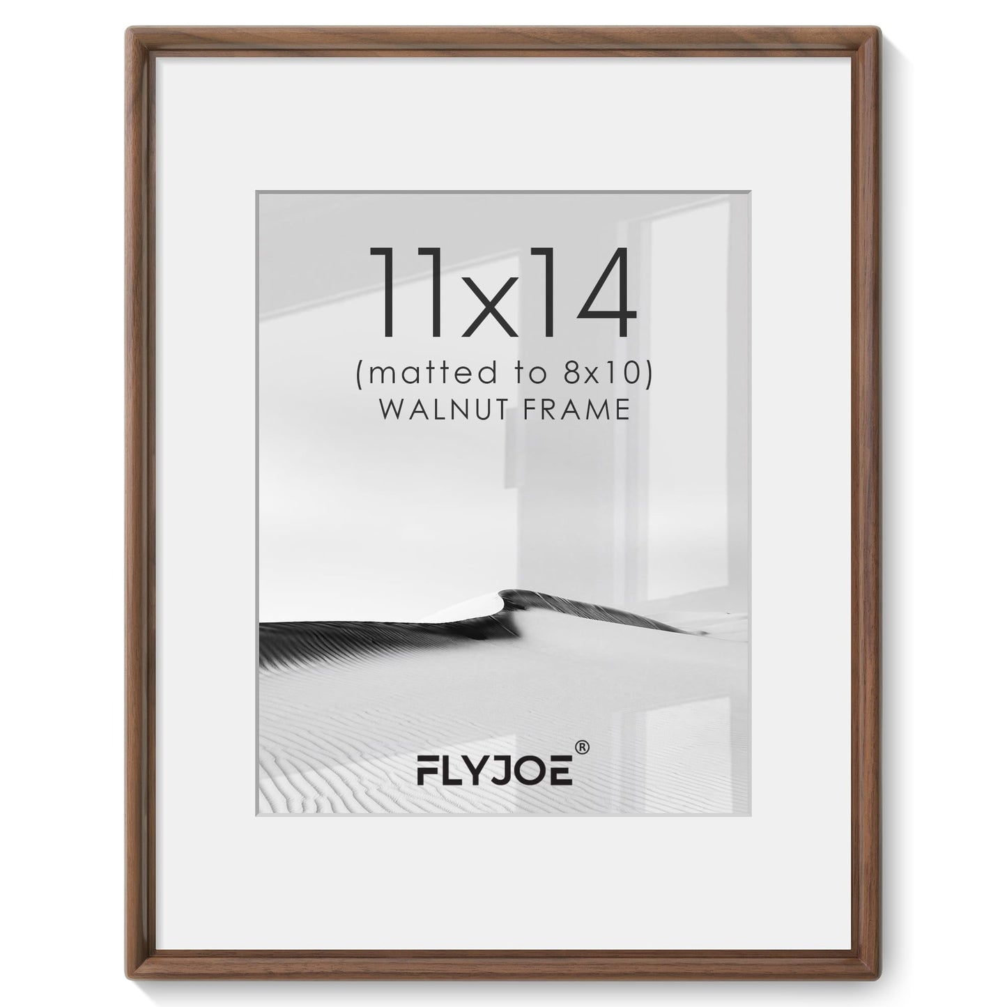 FLYJOE 11x14 Picture Frame, Solid Walnut Wood Frame with Mat for 8x10 Photo