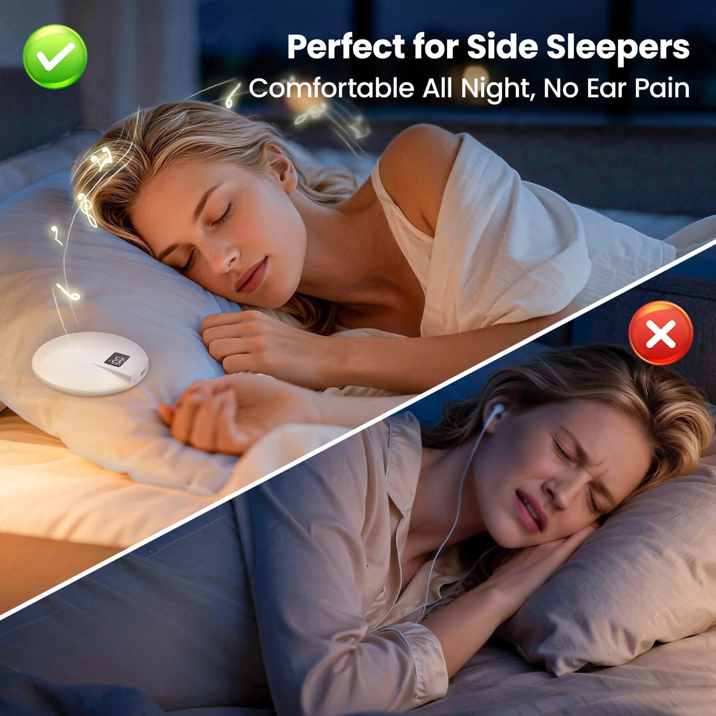 Hoarahloux Bone Conduction Under Pillow Sleep Bluetooth Speaker for Side Sleepers, Bluetooth 6.0 Wireless Speaker with Digital Display Portable Player for Sleep Music White Noise Audiobooks (White)