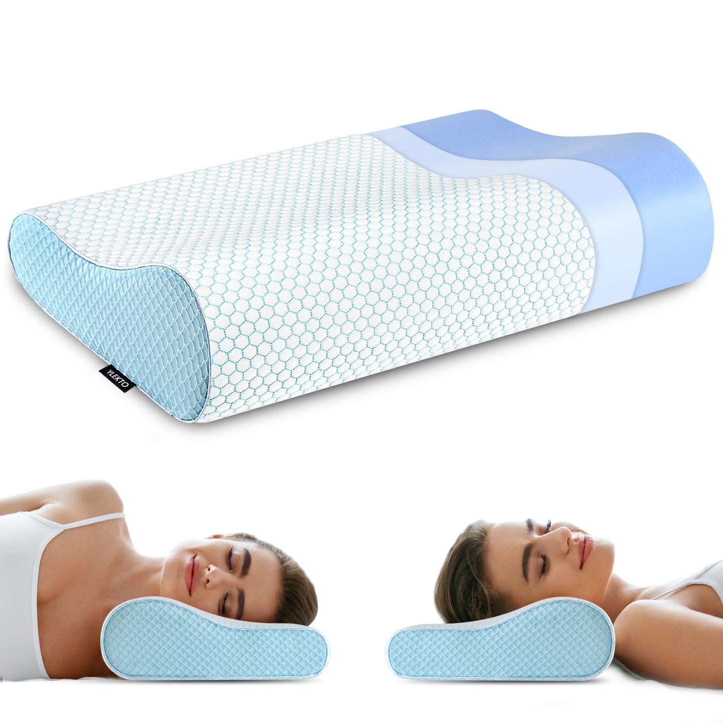 Memory Foam Pillows , Neck Pillow Queen Size Bed for Sleeping , Ergonomic Cervical Support Side Back Stomach Sleeper , Orthopedic Contour and Shoulder Pain