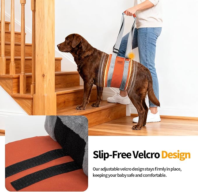 ExploreU Dog Sling for Back Legs Dog Lift Harness Magic Tape Hip Support Harness Rehab to Help Senior,Injured,Arthritis,Hip Dysplasia,Weak Rear Leg,Disabled,After ACL/CCL Surgery,TPLO Dogs (Brown, S)
