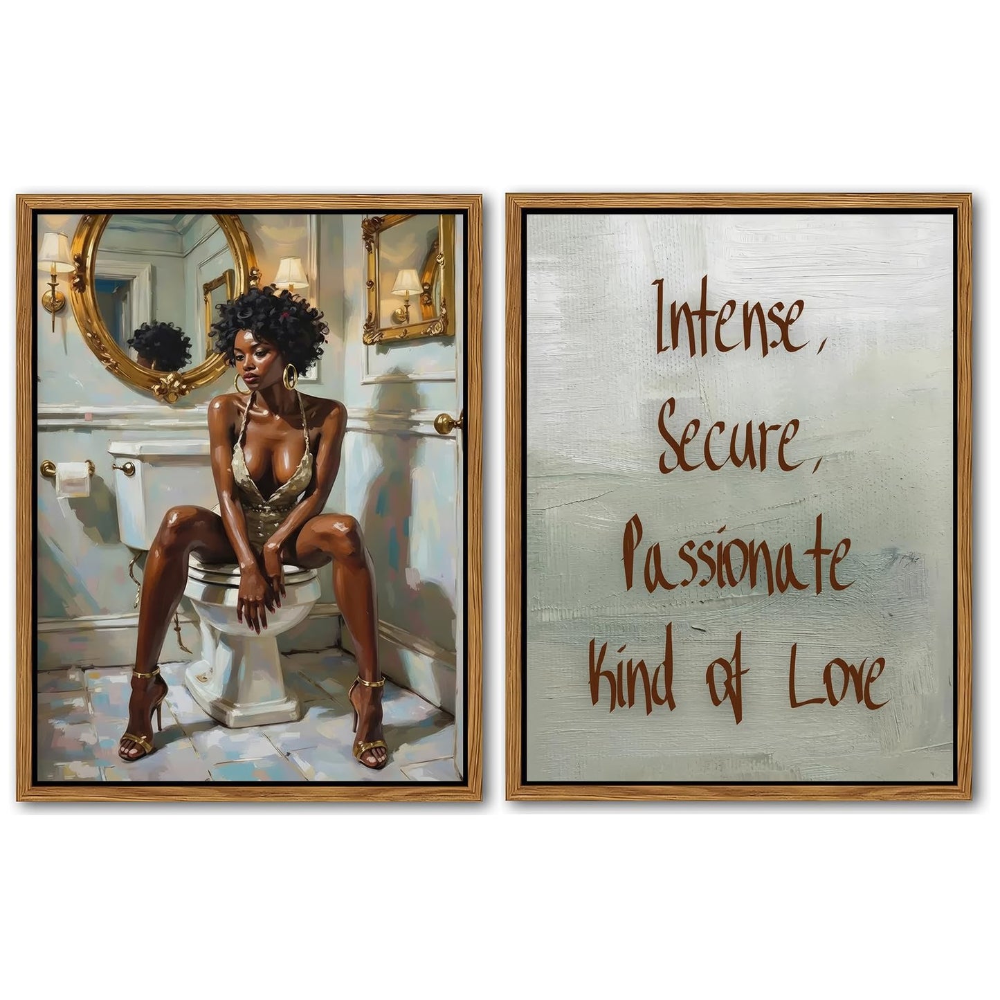 Black Girl Bathroom Wall Art Set of 2 Luxury Black Woman Poster Print Sensual African American Wall Art Afro Feamle Canvas Painting Print for Bathroom Toilet Home Decor, 16x24inch Unframed