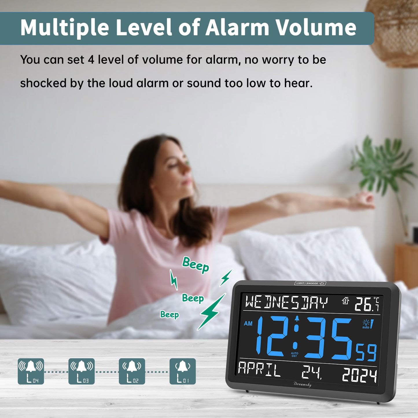 DreamSky Large Digital Clock with Date and Day of Week for Seniors