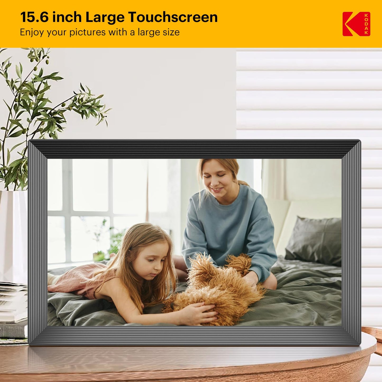 KODAK 15.6 Inch Large WiFi Digital Picture Frame, 1920x1080 FHD Touch Screen Electronic Photo Frame with AI Photo Art, 32GB Storage, 6 Ways Sharing Photos & Videos, for Mom Family