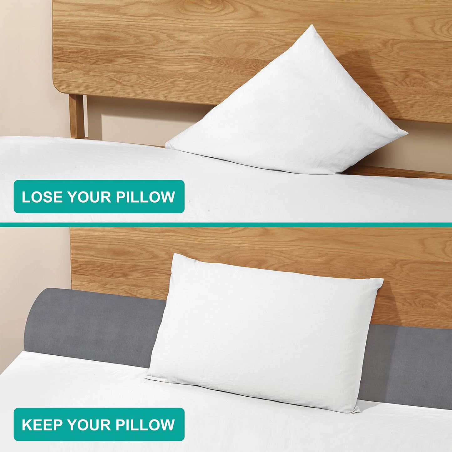 Vekkia Full Wedge Pillow Headboard/Bed Wedge Pillow for Headboard/Bed Gap Filler,Stop Loosing Your Pillows,Phone(Gray 54"x10"x6")