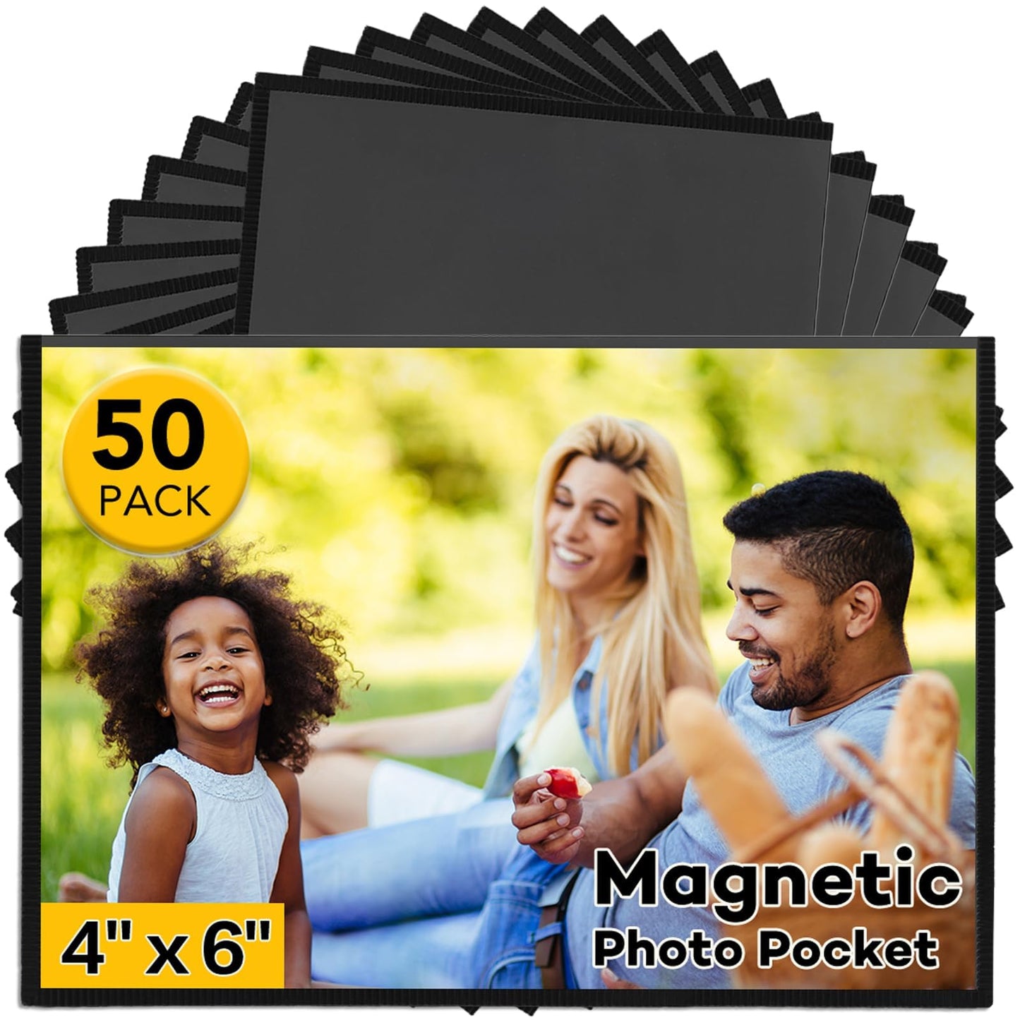 YixangDD 50 Pack Magnetic Picture Frame, 4 x 6 Inches Fridge Magnetic Photo Frames, Magnetic Photo Frames for Refrigerator, Home, School, Office (Black)