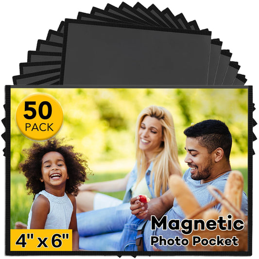 YixangDD 50 Pack Magnetic Picture Frame, 4 x 6 Inches Fridge Magnetic Photo Frames, Magnetic Photo Frames for Refrigerator, Home, School, Office (Black)