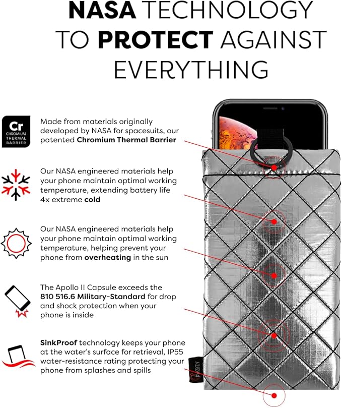 PHOOZY Apollo II Thermal Phone Case Cold Weather Insulated Pouch | Extends Battery Life 4X | NASA Tech Skiing Snowboard Accessories | Military Grade | Medium - Silver