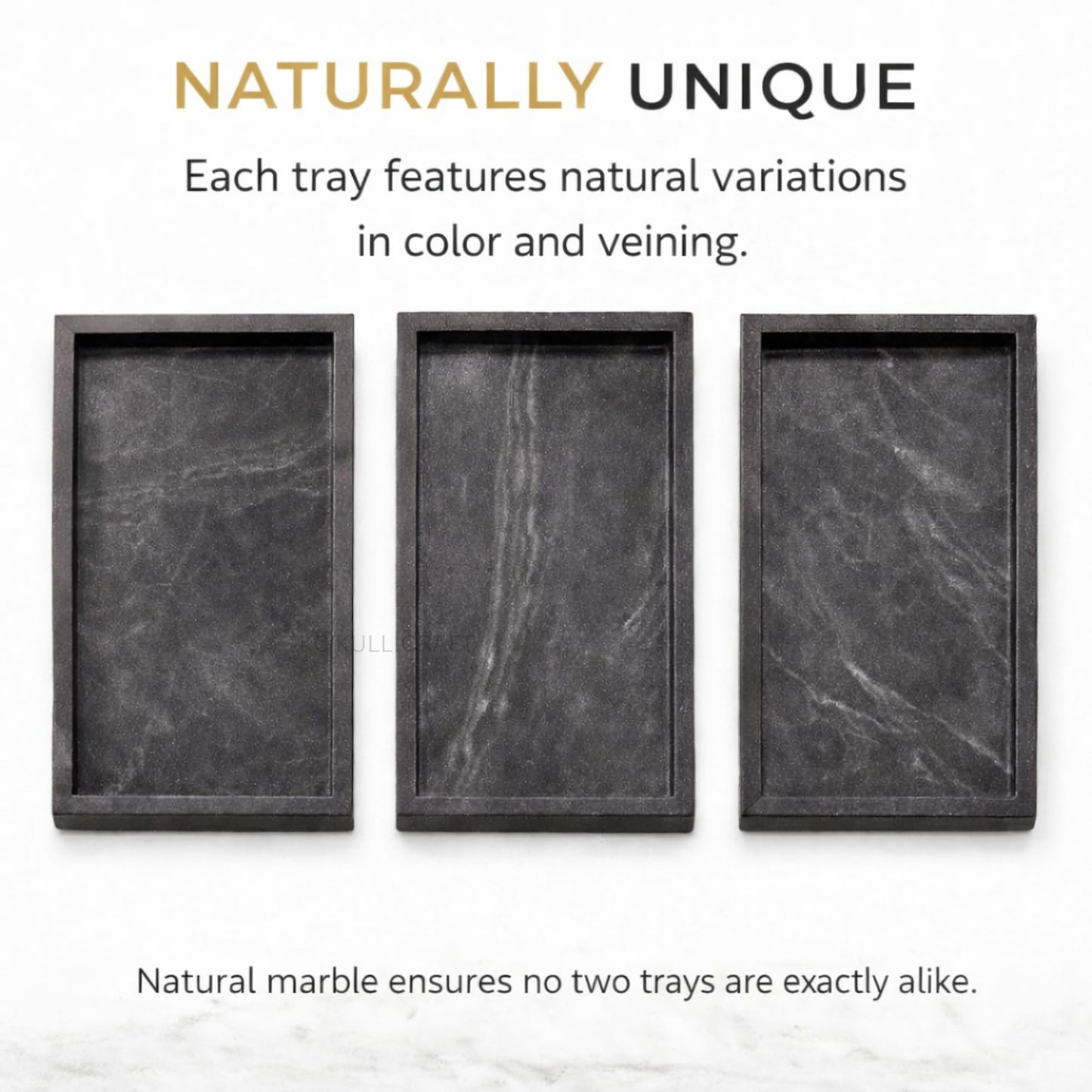 KC KULLICRAFT Natural Marble Tray, Black, 12" x 8", Rectangular
