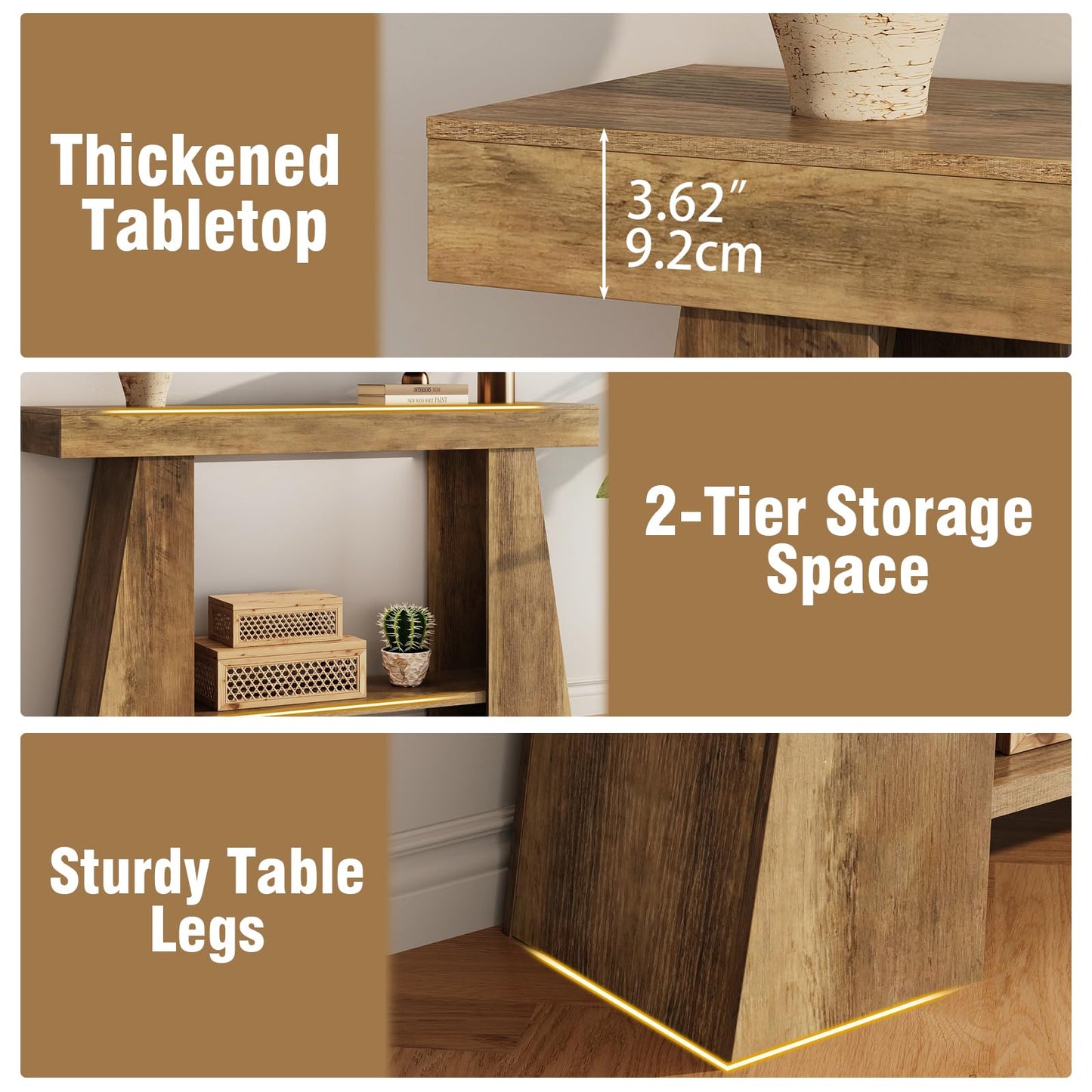 Tohomeor 47.24" Farmhouse Entryway Console Table, Narrow Sofa Table Behind Couch, Wooden Rectangular Entry Table with Storage Shelves for Entrance, Hallway, Living Room, Foyer