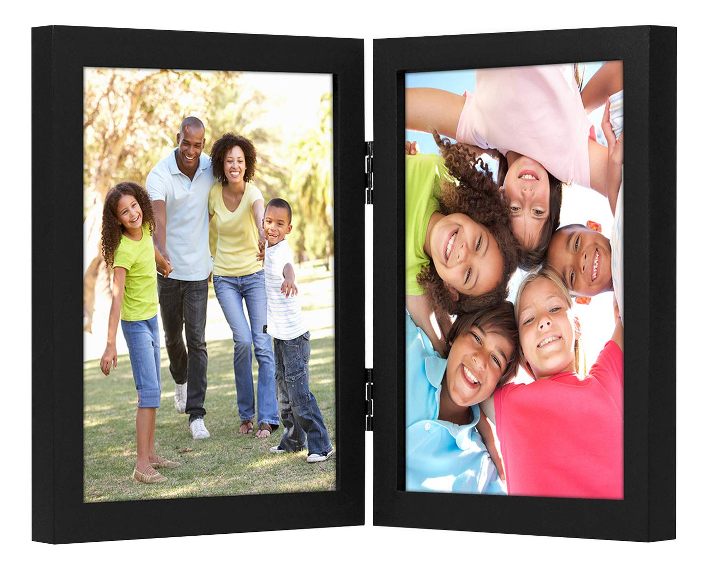 Americanflat Hinged 8x10 Picture Frame with Shatter-Resistant Glass - Double Picture Frames with Engineered Wood - Signature Collection - Photo Frame for Tabletop Display - Black