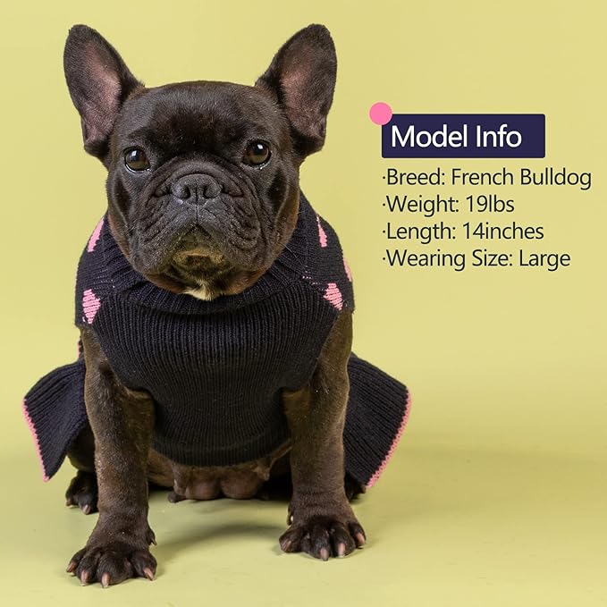 KYEESE Dog Sweaters with Leash Hole Small for Girl Dog Sweater Dress Polka Dot Knit Warm Dogs Clothes with Pom Pom Ball, XS