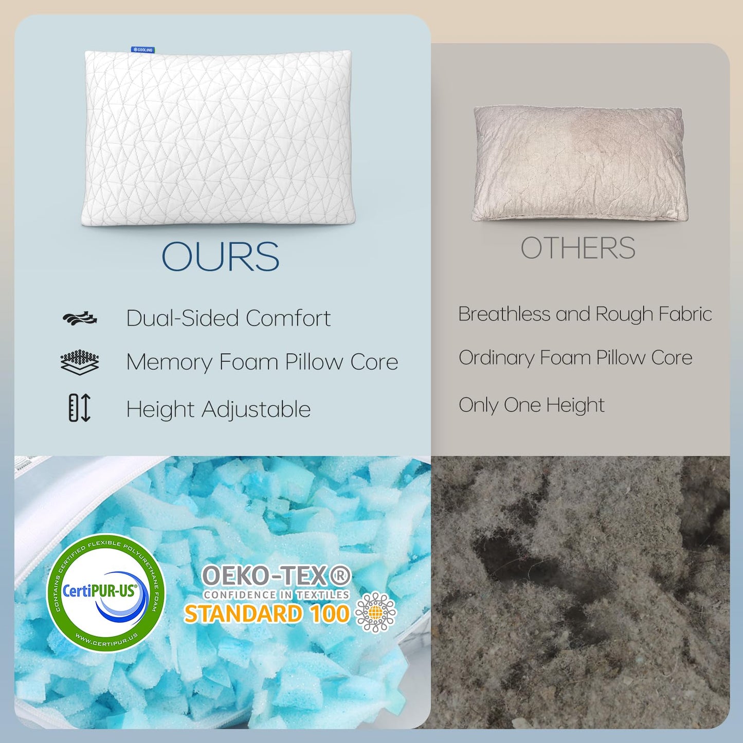 CushyOasis Shredded Memory Foam Pillows, Bed Pillows for Sleeping, Queen Size Pillows, Cooling Pillow, Stomach and Back Sleepers with Removable Washable Pillowcase (Queen*2)
