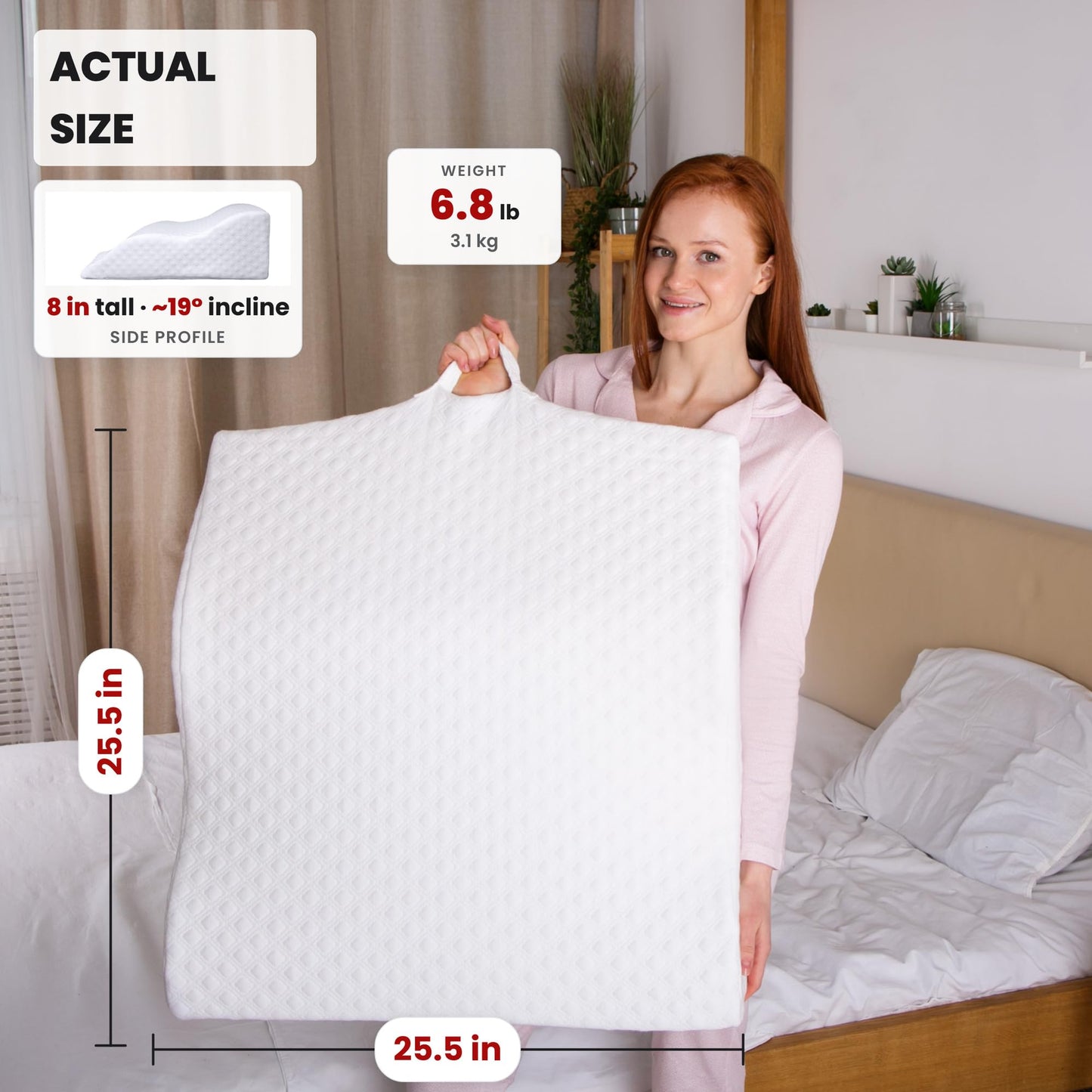 Aeris Wedge Pillow for Sleeping, Acid Reflux, and Snoring - Memory Foam Bed Wedge with 19-Degree Incline - Post-Surgery Recovery, Reading, and Leg Elevation - Removable Machine-Washable Cover