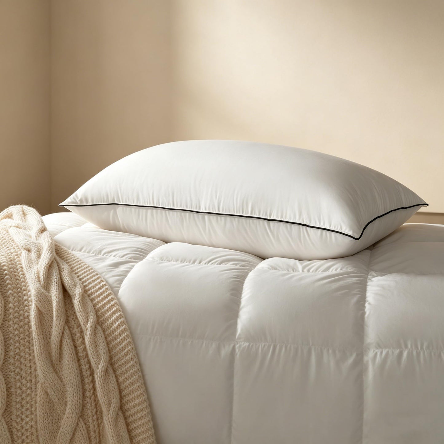 HYVIF Feather Down King Bed Pillows, Luxury Hotel Collection with Premium Cotton Shell, Gusseted Pillows for Side and Back Sleepers, Soft and Supportive