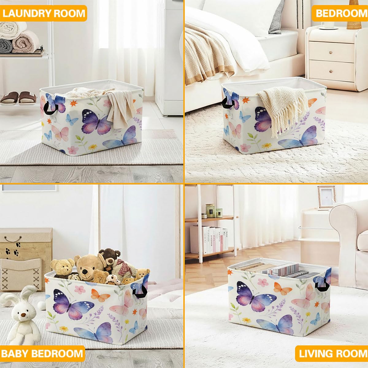 Fancy Butterfly Laundry Hamper 56L Large Laundry Basket with Handles, Foldable Clothes Hamper for Bedroom Bathroom, Decorative Toy Storage Bin, Home Decor Organizer for Blankets, Towels & Toys.