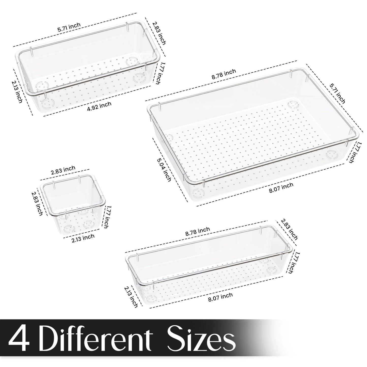 KICHLY 25 Piece Clear Drawer Organizer Set – Multi Size Storage Trays for Bathroom, Vanity, Makeup, Kitchen Utensils, Office & Bedroom - Office Desk Organizers & Caddy