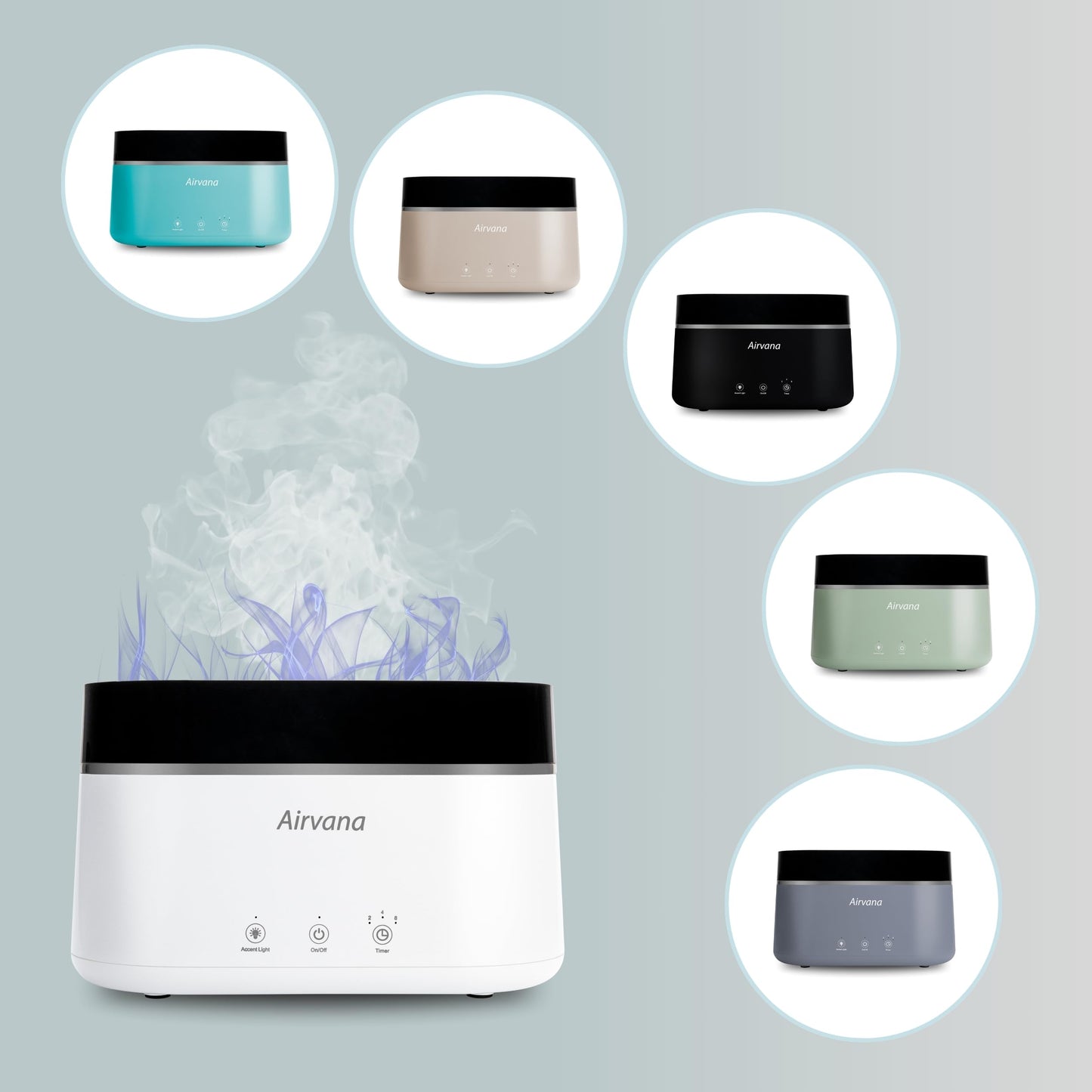Airvana AquaFlame Ultrasonic Humidifier (.75L / .20 Gal) - Vibration Technology Humidifier with Essential Oil Diffuser – Tabletop Design for Personal Use, Dorm Rooms, & Desks - White (.75L / 0.20 Gal)